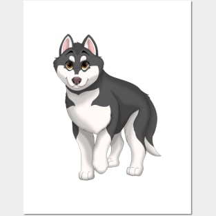 Black and White Siberian Husky Dog Brown Eyes Posters and Art